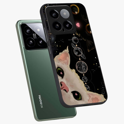 Galactic Cat Glass Case displayed in angled mockup highlighting celestial feline illustration with galaxy aesthetic style.