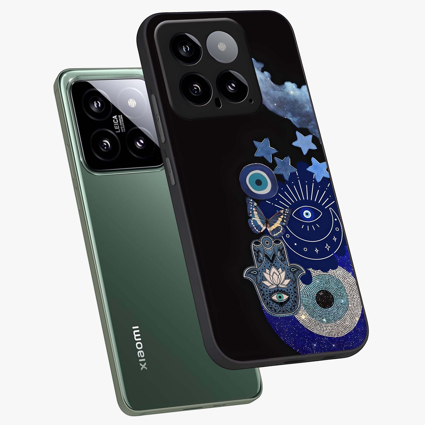 Galactic Charm Cluster Glass Case displayed in angled mockup highlighting luminous galaxy inspired design with dreamy aesthetic.