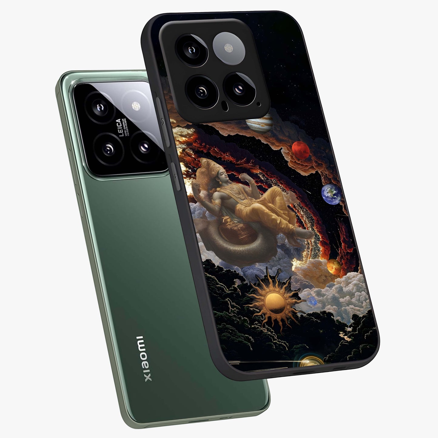 Galactic Divine God Glass Case displayed in angled mockup highlighting powerful celestial deity illustration with galactic aesthetic.