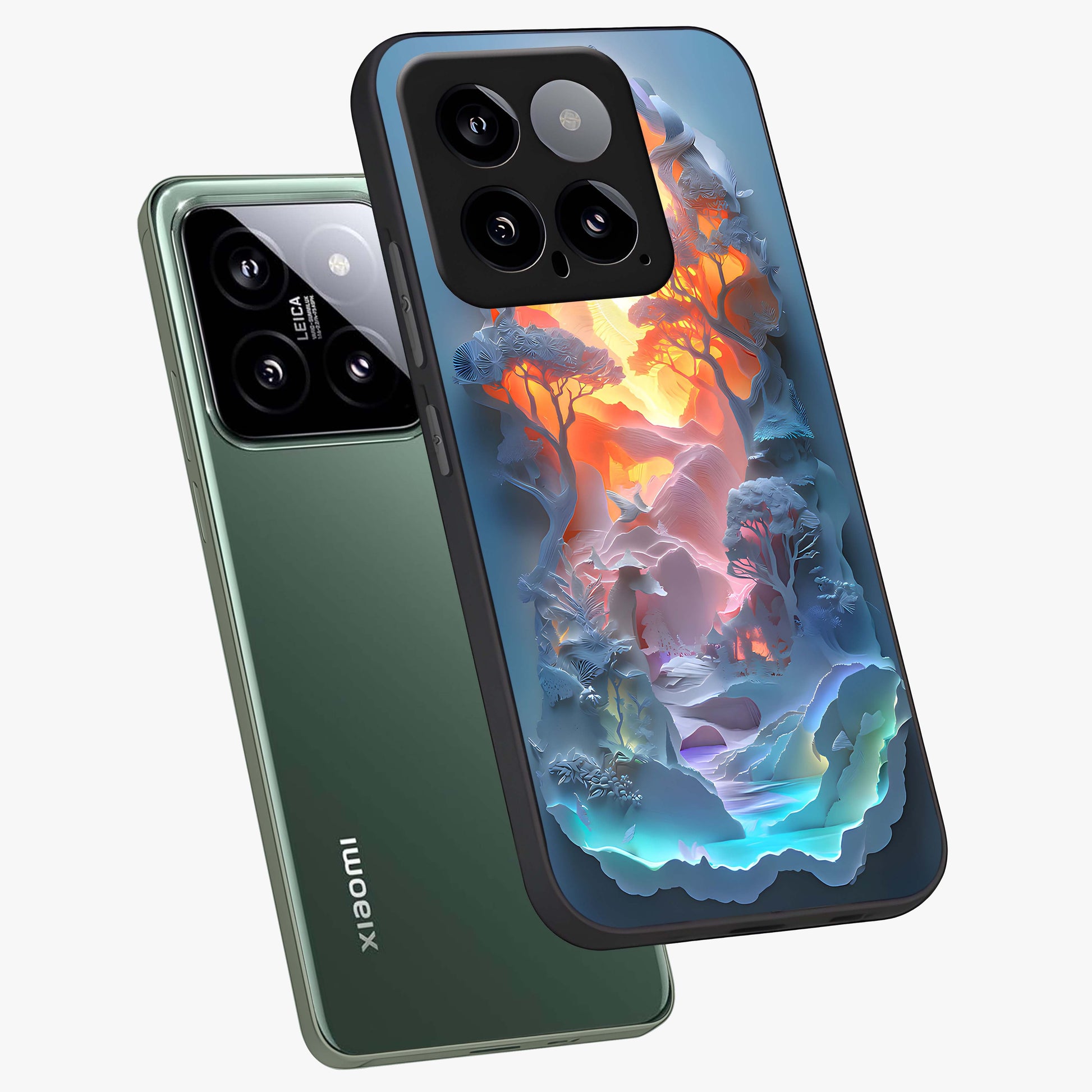 Glow Forest Portal Glass Case displayed in angled mockup highlighting mystical forest design with magical glowing aesthetic.