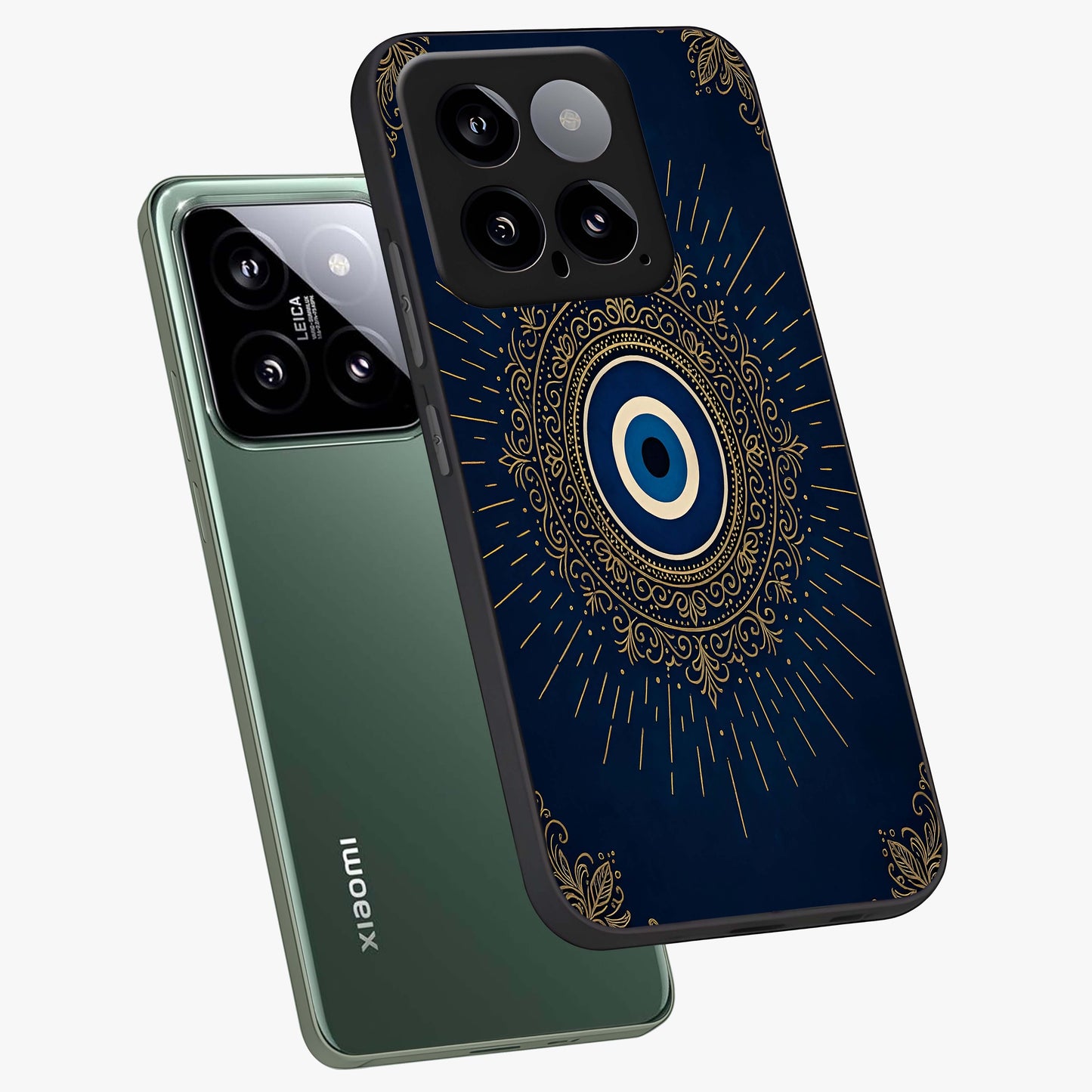 Golden Celestial Charm Glass Case displayed in angled mockup highlighting sparkling cosmic charm design with celestial aesthetic.