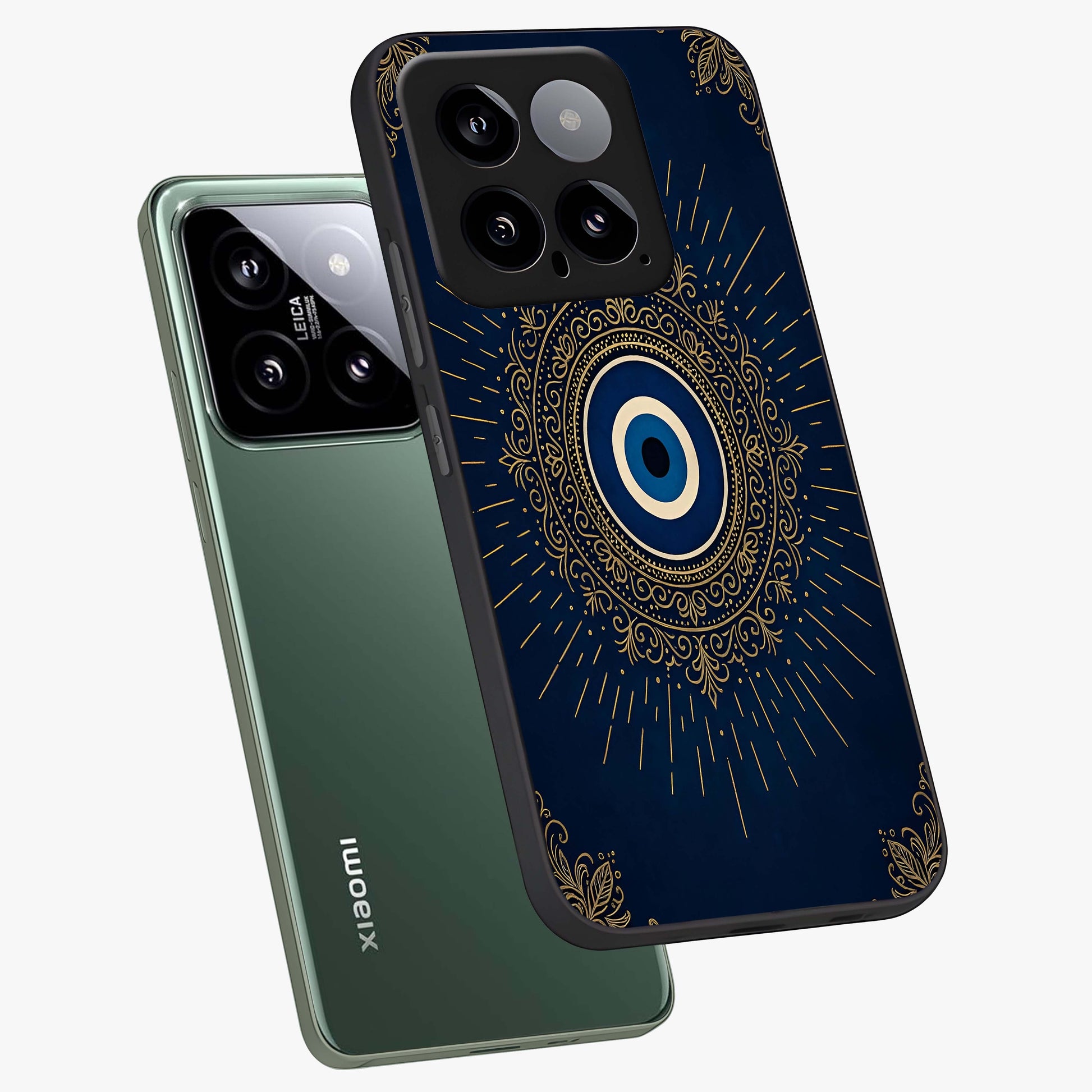 Golden Celestial Charm Glass Case displayed in angled mockup highlighting sparkling cosmic charm design with celestial aesthetic.