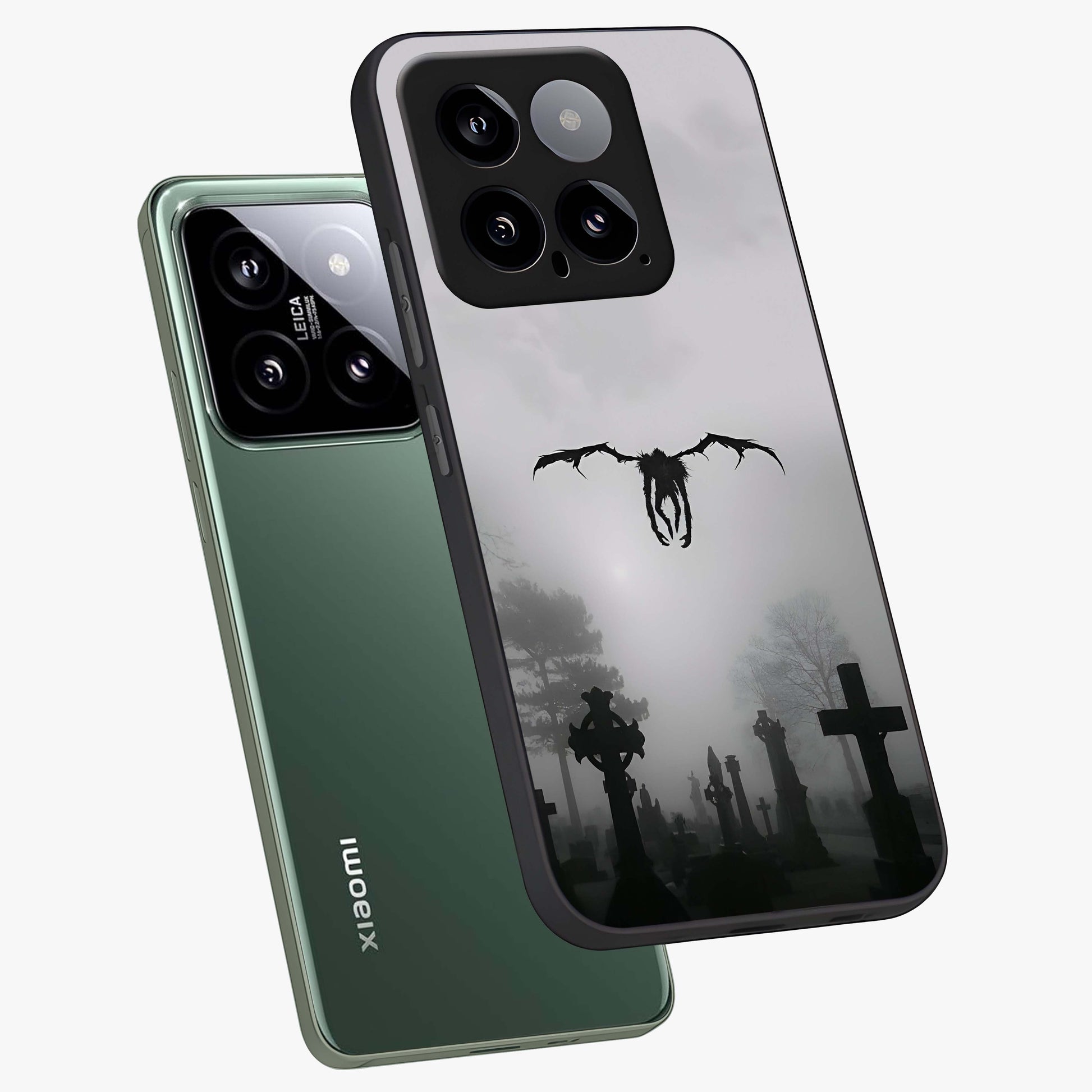 Graveyard Shadow Descent Glass Case displayed in angled mockup highlighting eerie shadow illustration with gothic aesthetic.