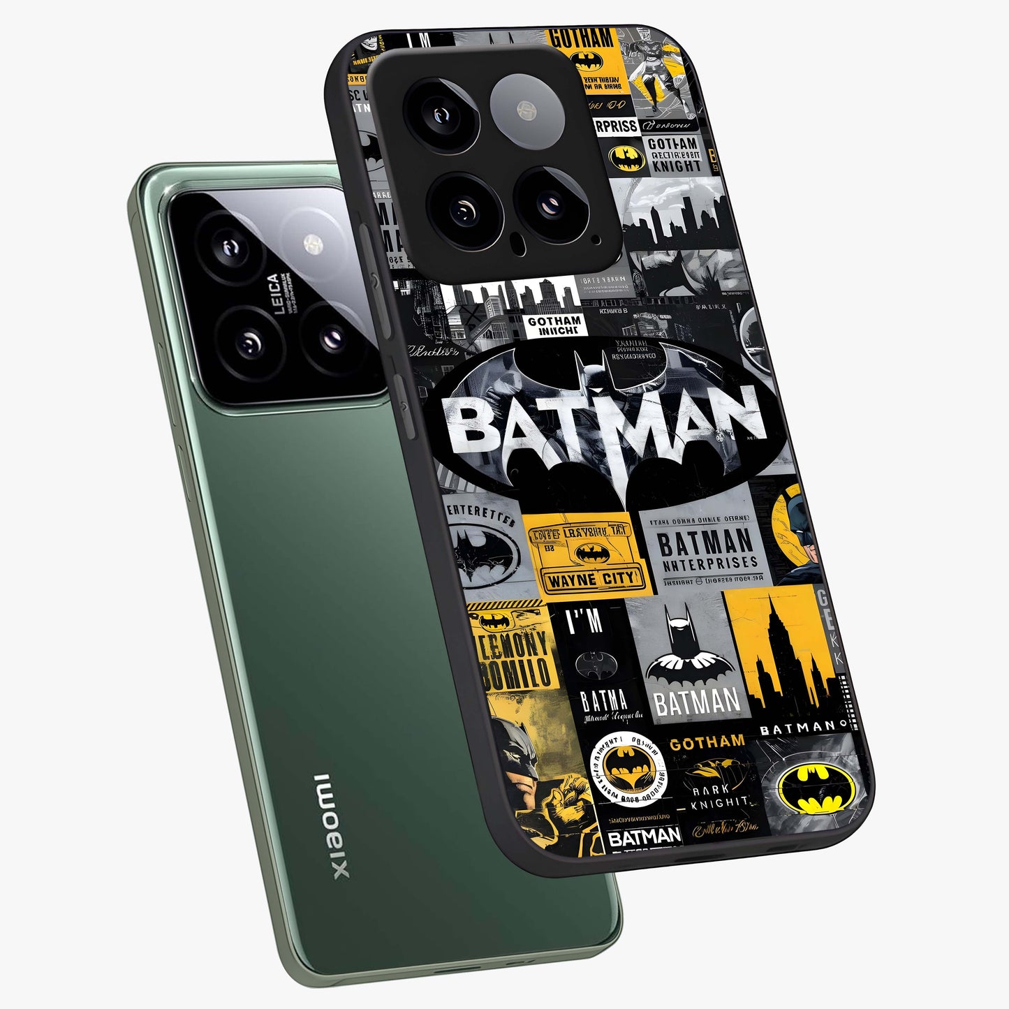 Knight Gotham Rise Glass Case displayed in angled mockup highlighting powerful knight silhouette design with dramatic aesthetic.