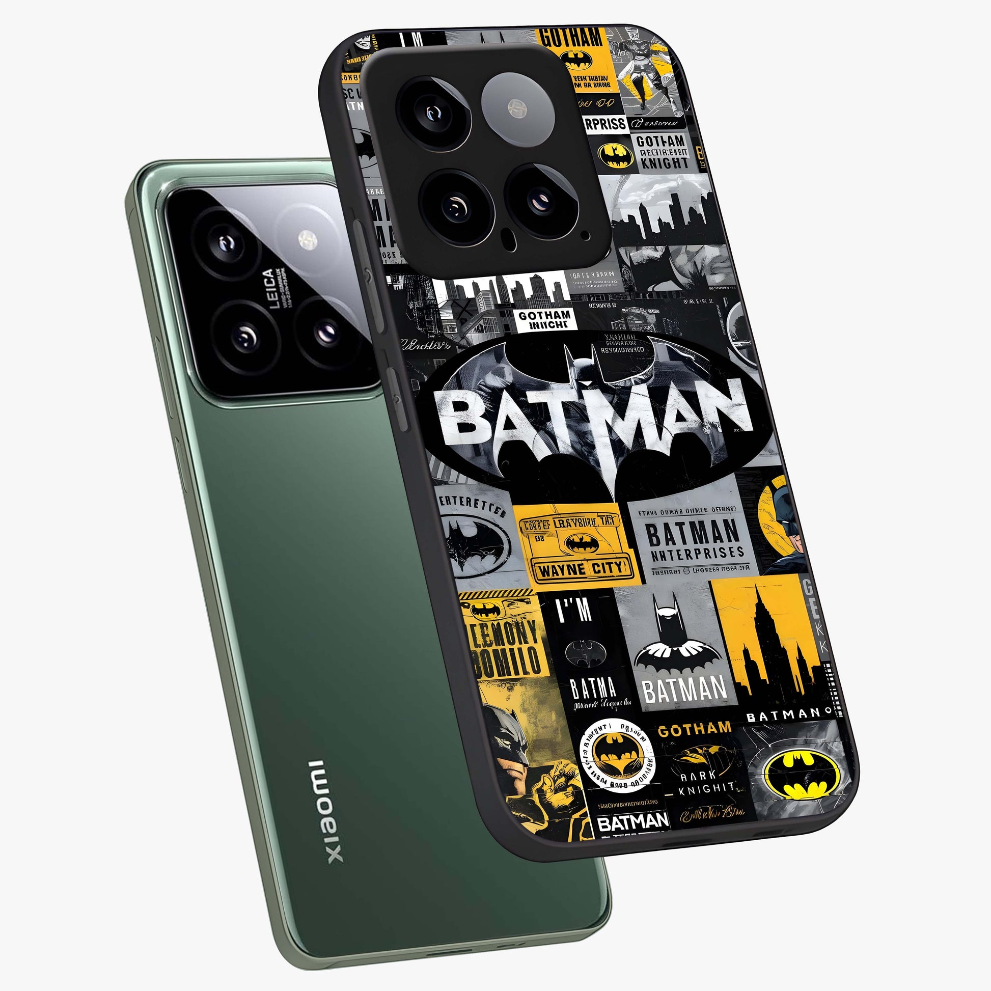 Knight Gotham Rise Glass Case displayed in angled mockup highlighting powerful knight silhouette design with dramatic aesthetic.