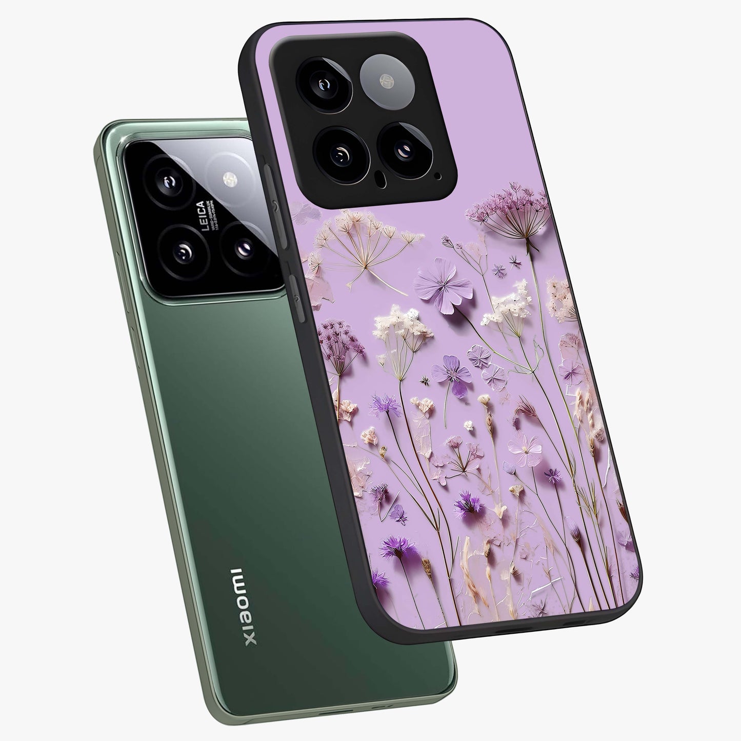 Lavender Blossom Dream Glass Case displayed in angled mockup highlighting dreamy lavender flower design with calming aesthetic style.
