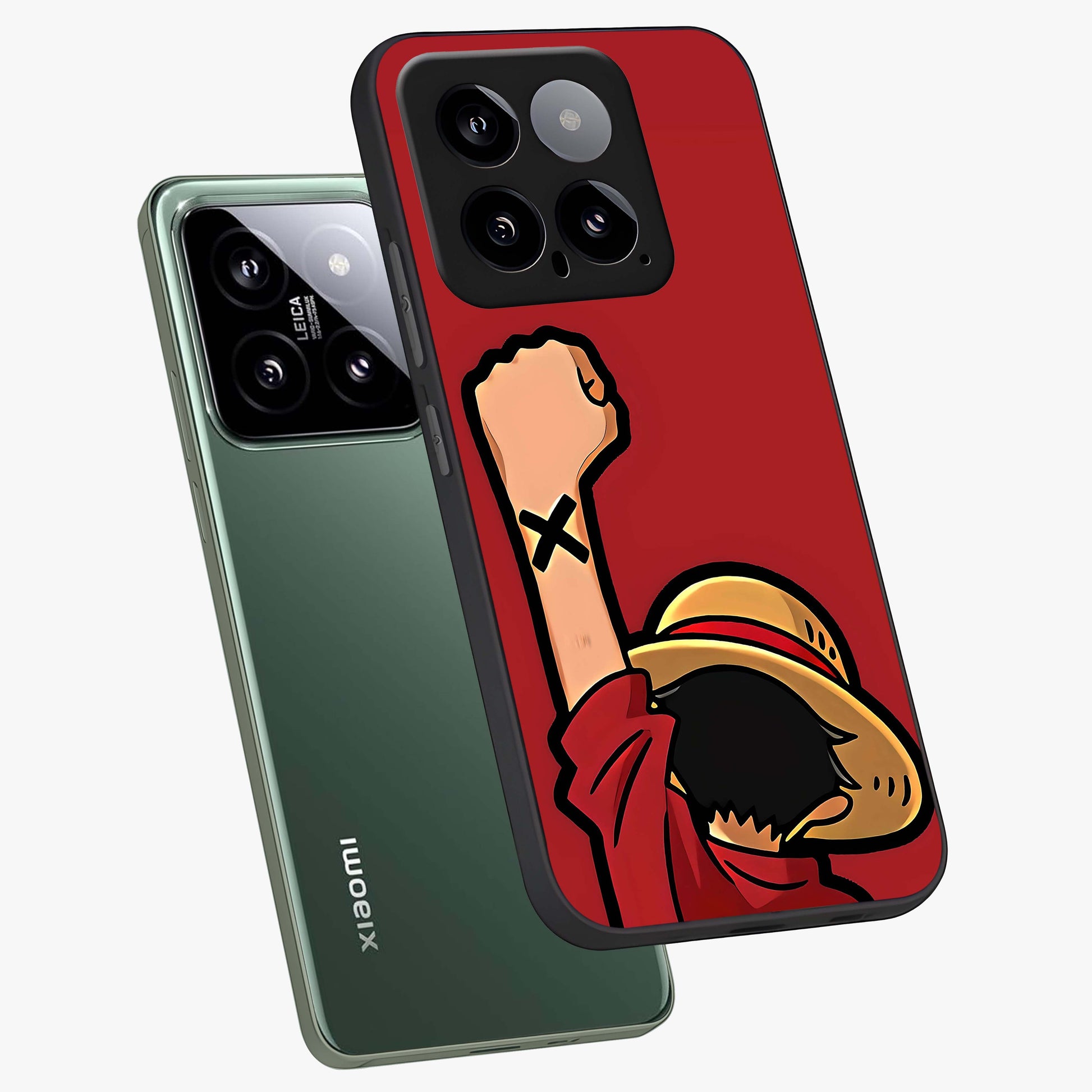Luffy X Spirit Glass Case displayed in angled mockup highlighting powerful anime design with energetic action aesthetic.