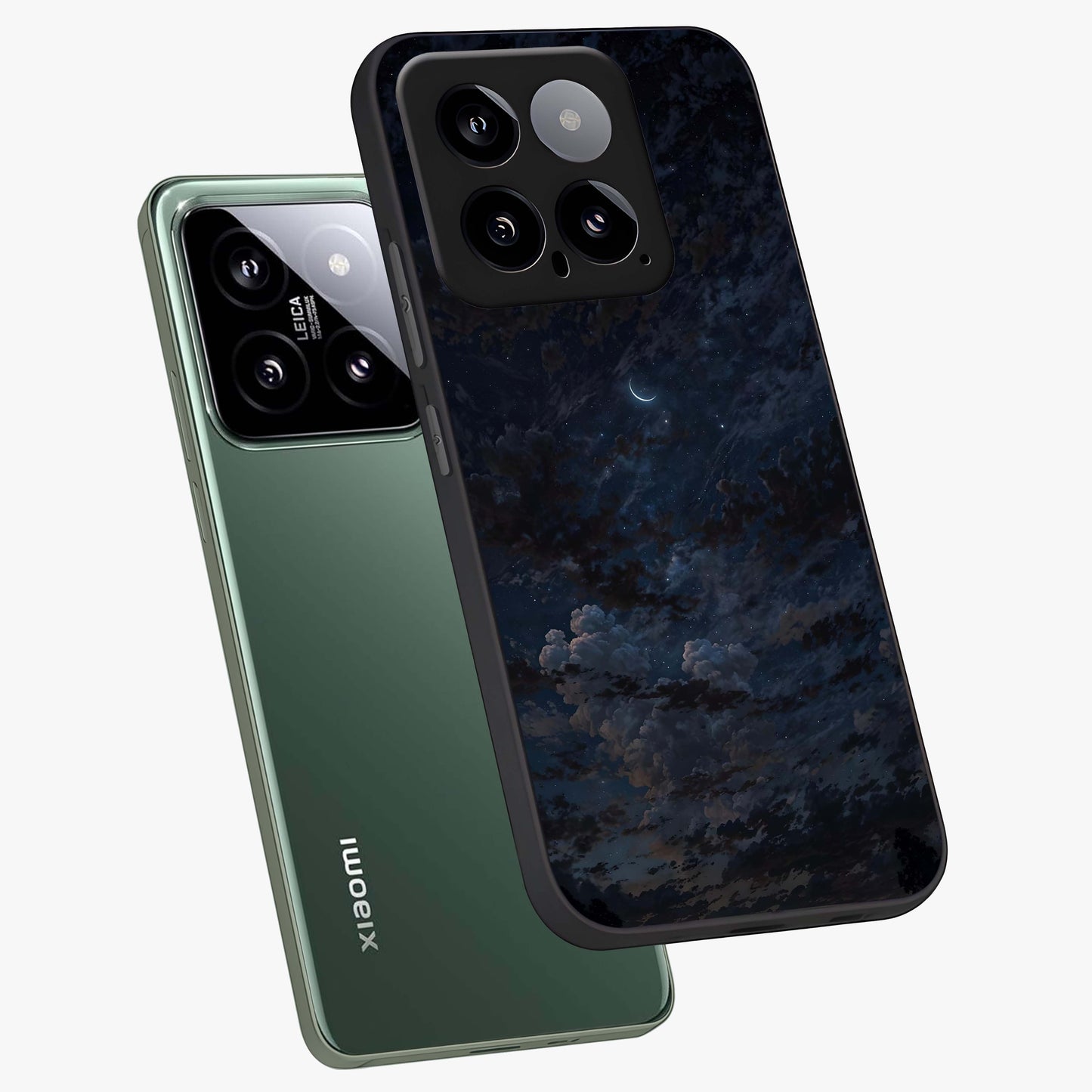Lunar Veil Silence Glass Case displayed in angled mockup highlighting soft lunar design with peaceful celestial aesthetic.