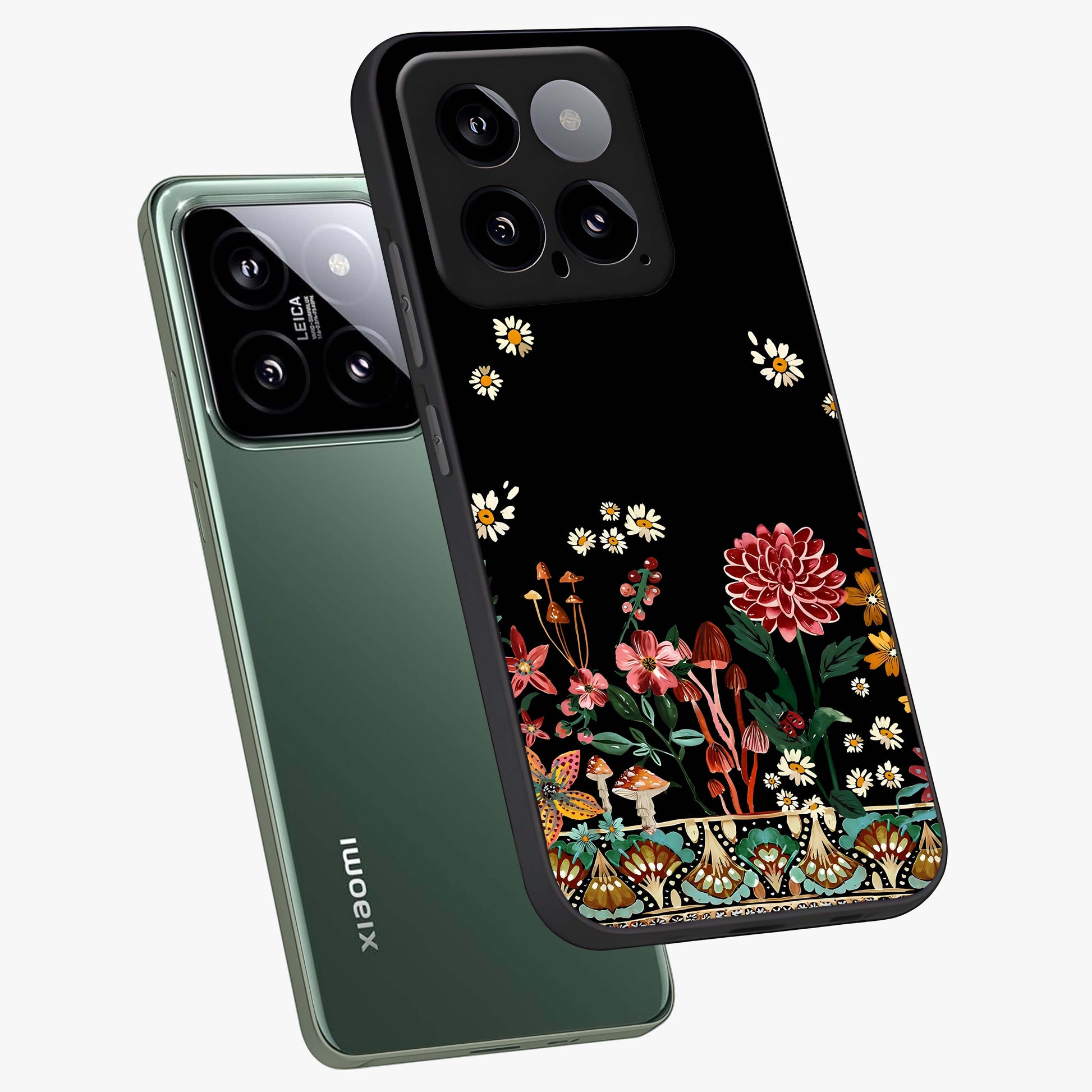 Midnight Bloom Pattern Glass Case displayed in angled mockup highlighting elegant flower design with midnight aesthetic style.