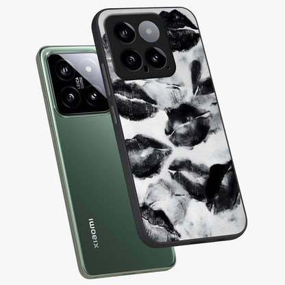 Midnight Kiss Marks Glass Case displayed in angled mockup highlighting playful romantic design with bold midnight aesthetic.