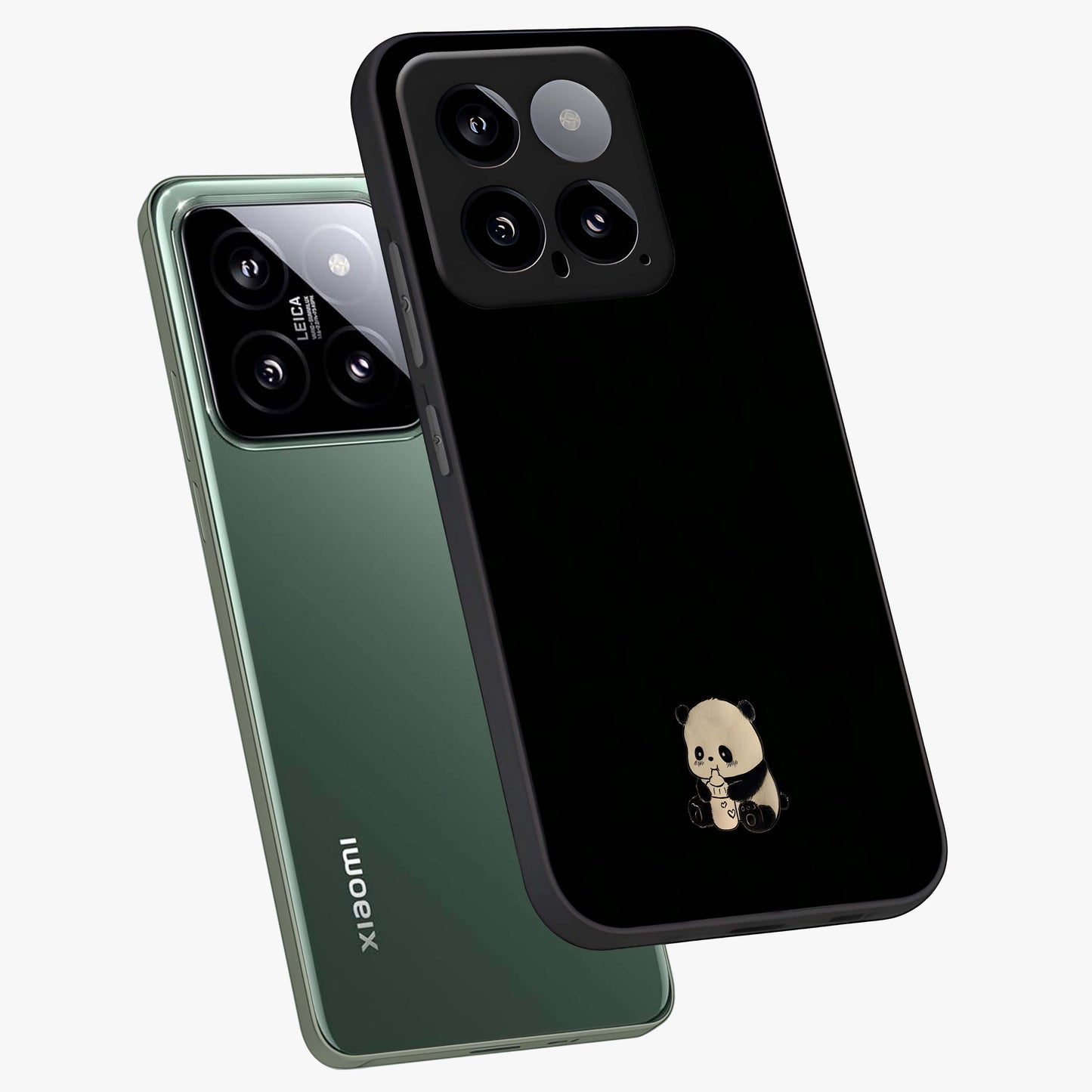 Midnight Panda Love Glass Case displayed in angled mockup highlighting adorable panda illustration with midnight aesthetic.