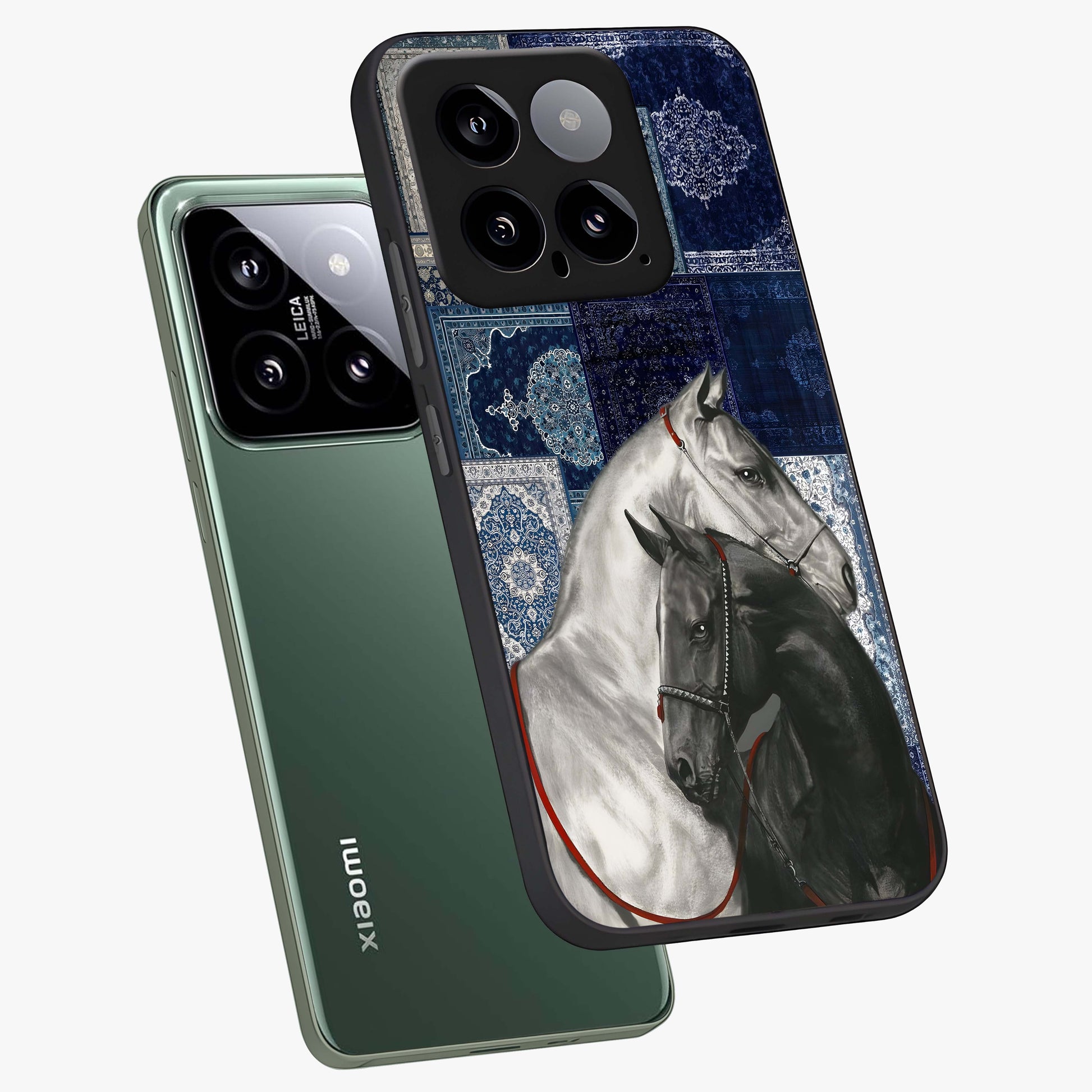 Midnight Stallion Blues Glass Case displayed in angled mockup highlighting powerful stallion illustration with deep midnight tones.