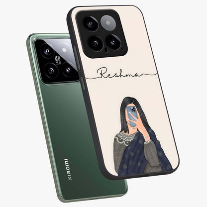 Mirror Mood Muse With Custom Name Glass Case displayed in angled mockup highlighting aesthetic mirror inspired design with custom name feature.