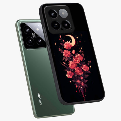 Moonlit Floral Elegance Glass Case displayed in angled mockup highlighting graceful flower design with soft moonlight aesthetic.
