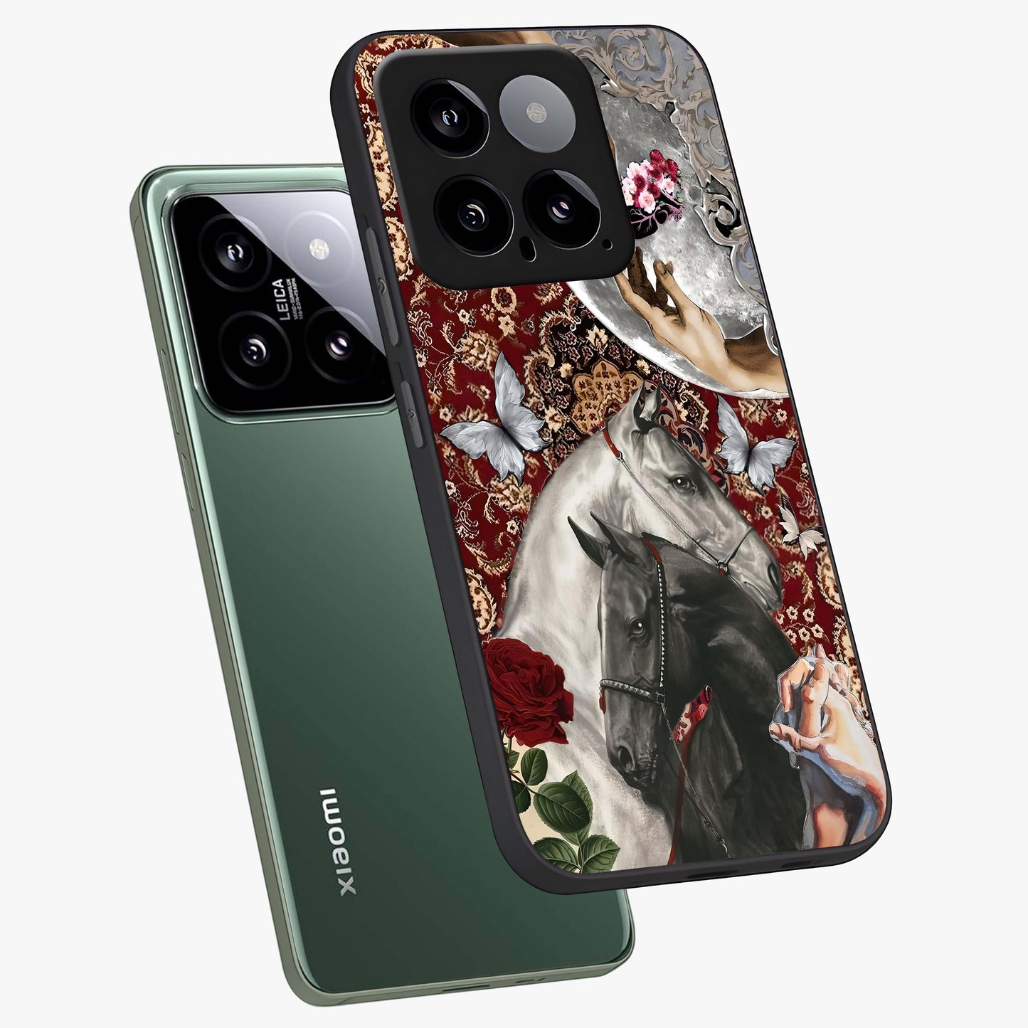 Moonlit Royal Stallion Glass Case displayed in angled mockup highlighting powerful stallion illustration with royal night aesthetic.