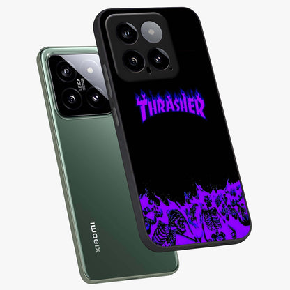 Neon Flame Riot Glass Case displayed in angled mockup highlighting glowing flame design with vibrant neon aesthetic.