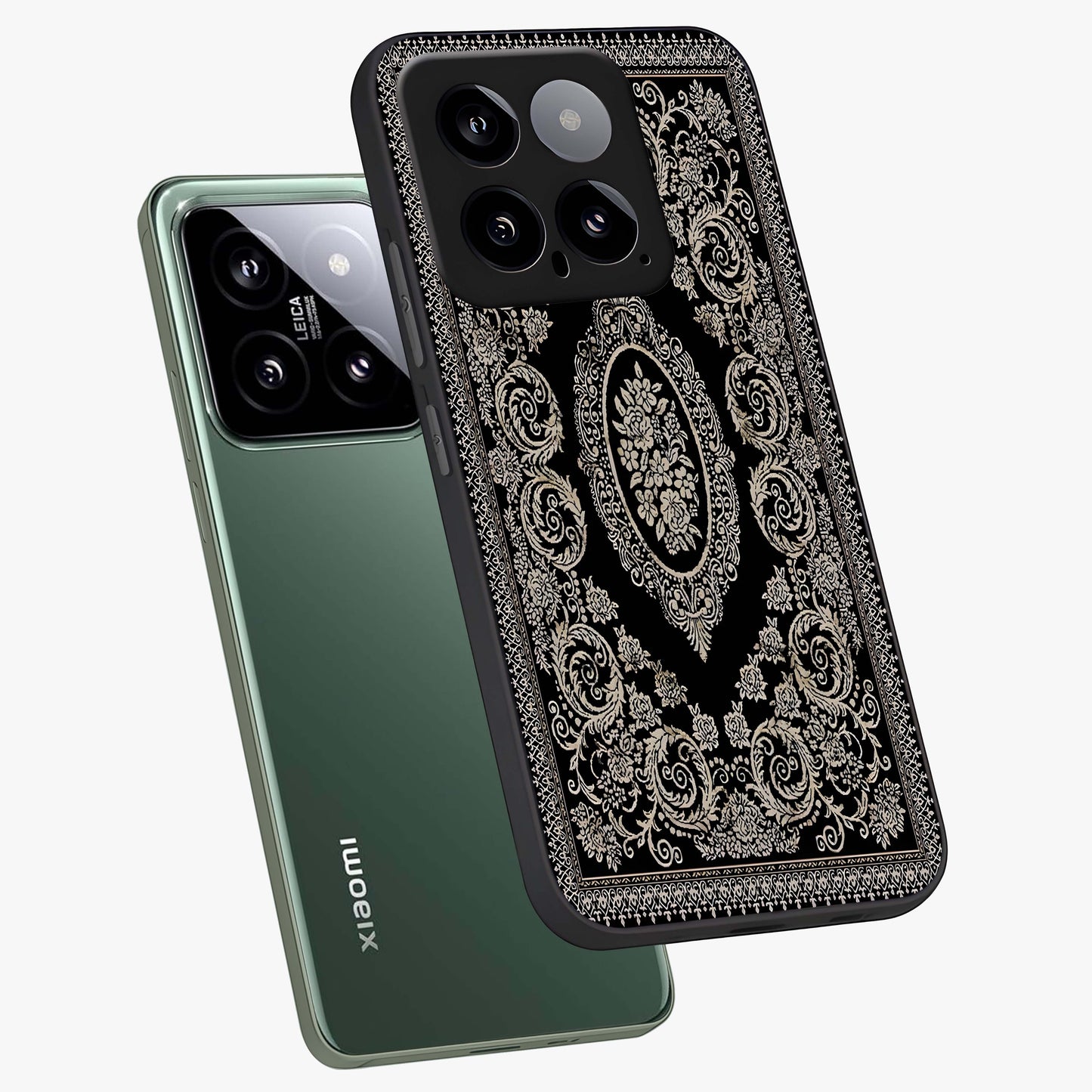 Noir Bloom Elegance Glass Case displayed in angled mockup highlighting refined flower design with stylish noir aesthetic.