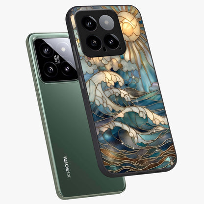 Oceanic Stained Printed Glass Case displayed in angled mockup highlighting colorful aquatic design with artistic aesthetic style.