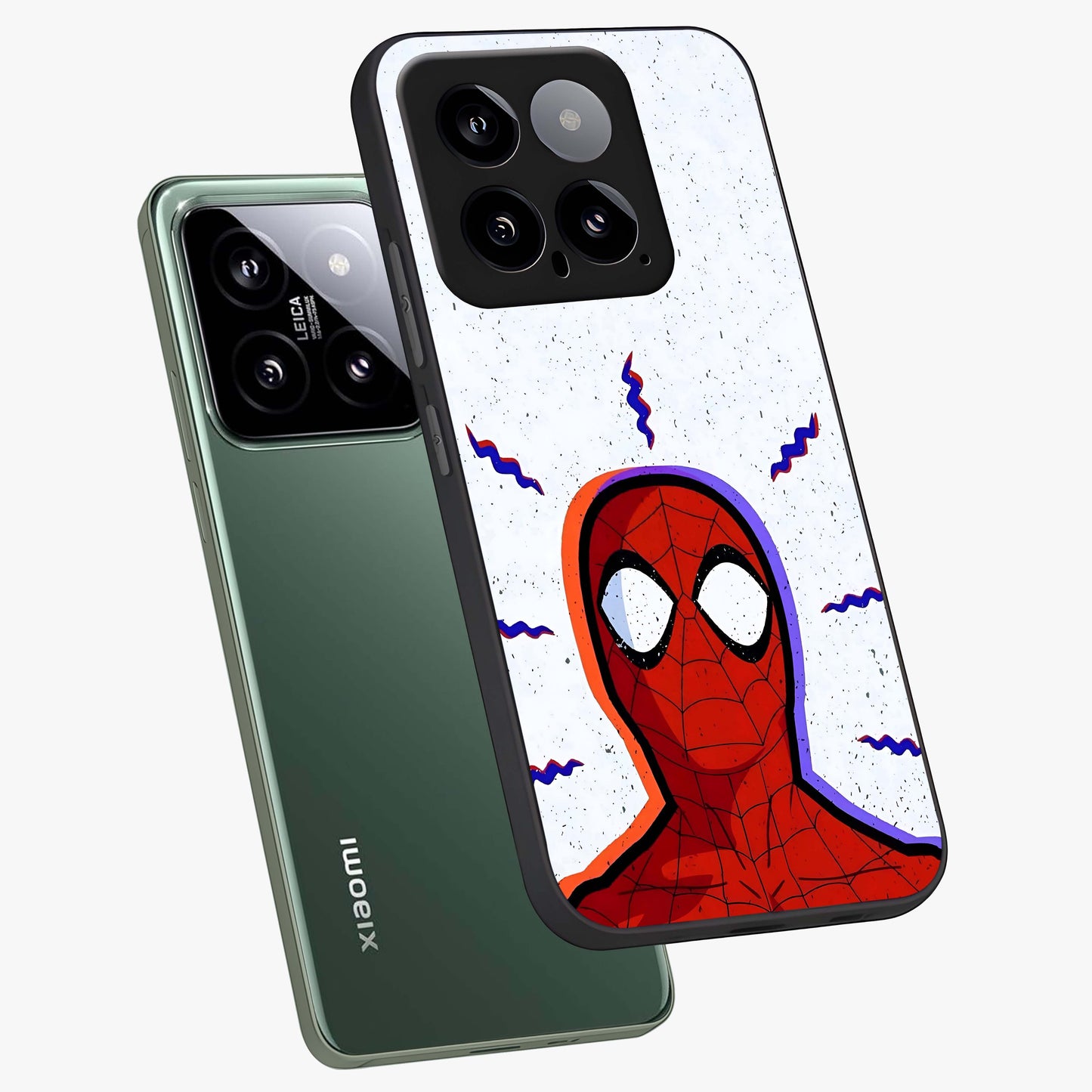 Omg Spiderman Glass Case displayed in angled mockup highlighting dynamic hero illustration with action comic aesthetic.