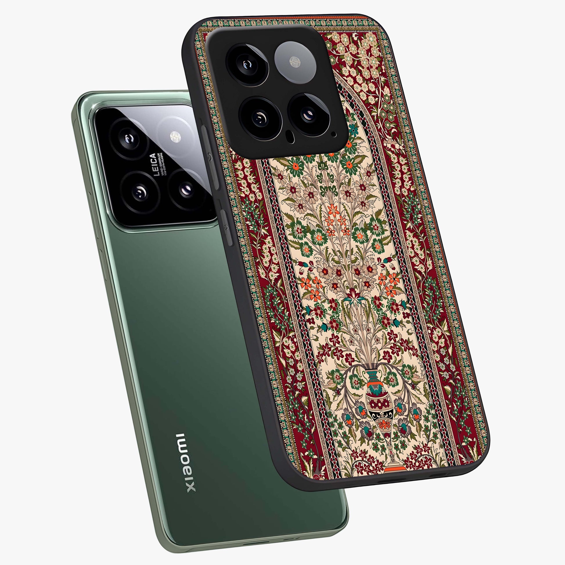 Persian Inspired Glass Case displayed in angled mockup highlighting intricate traditional design with elegant cultural aesthetic.