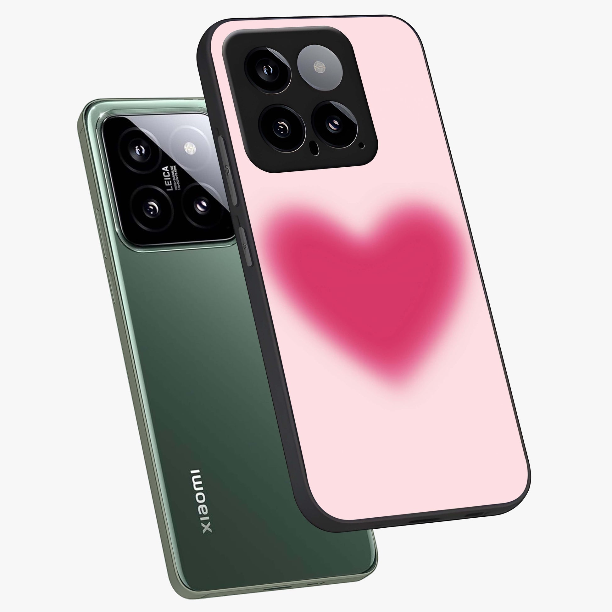 Pink Aura Heart Glass Case displayed in angled mockup highlighting vibrant pink heart design with dreamy aura aesthetic.
