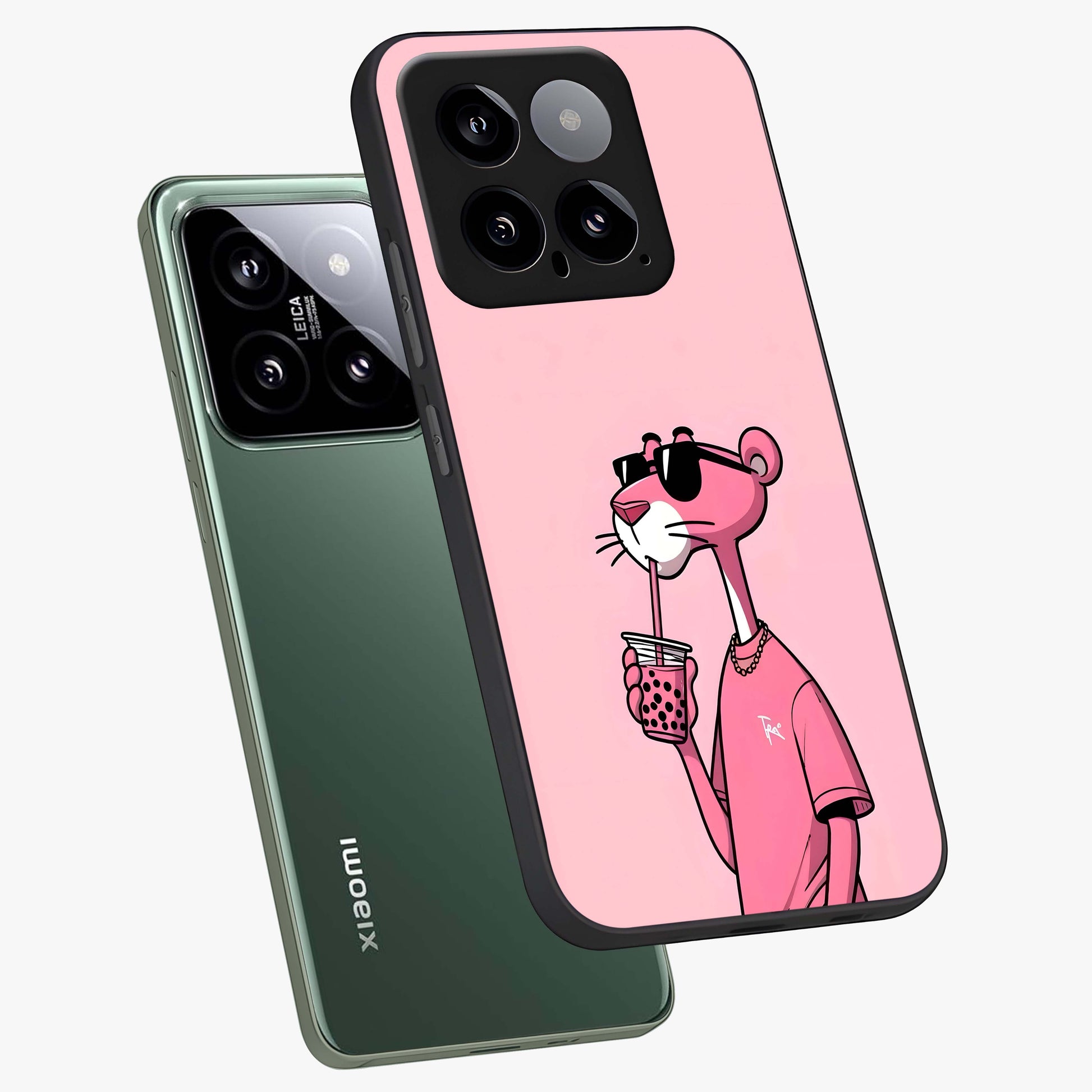 Pink Panther Glass Case displayed in angled mockup highlighting playful cartoon character design with vibrant pink aesthetic.