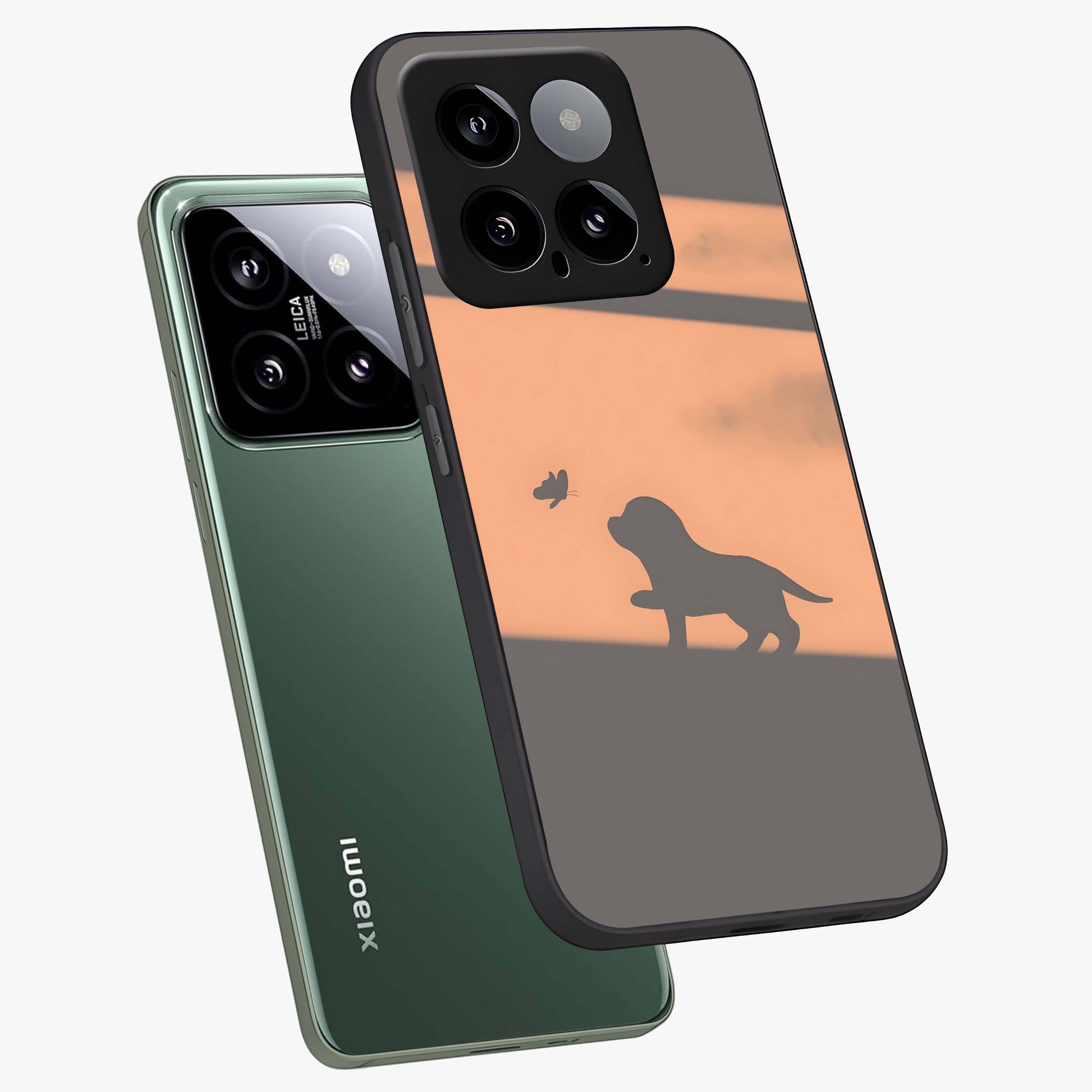 Puppy Shadow Art Glass Case displayed in angled mockup highlighting playful dog illustration with artistic shadow aesthetic.