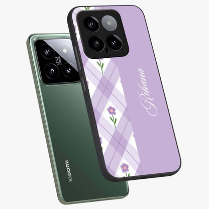 Purple Diamond Floral Glass Case displayed in angled mockup highlighting elegant purple flower design with decorative pattern.