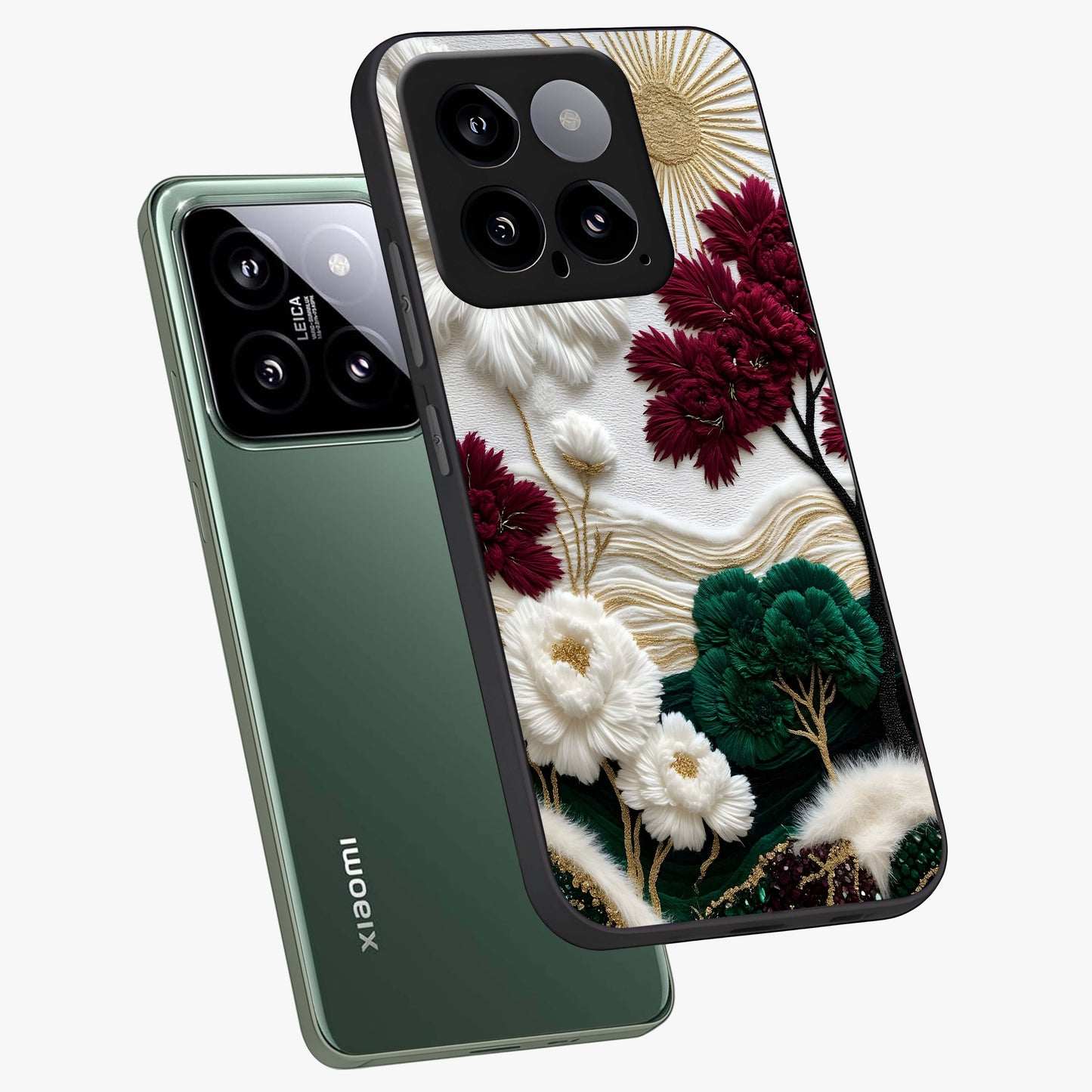 Radiant Bloom Elegance Glass Case displayed in angled mockup highlighting graceful floral design with radiant aesthetic style.