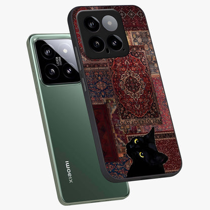 Regal Magic Cat Apple Glass Case displayed in angled mockup highlighting whimsical feline design with fantasy aesthetic.