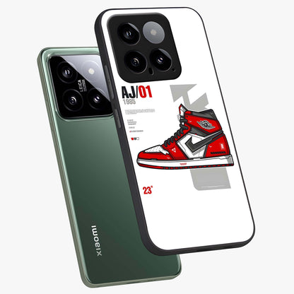Retro Sneaker Blueprint Glass Case displayed in angled mockup highlighting detailed shoe design with sporty retro aesthetic.
