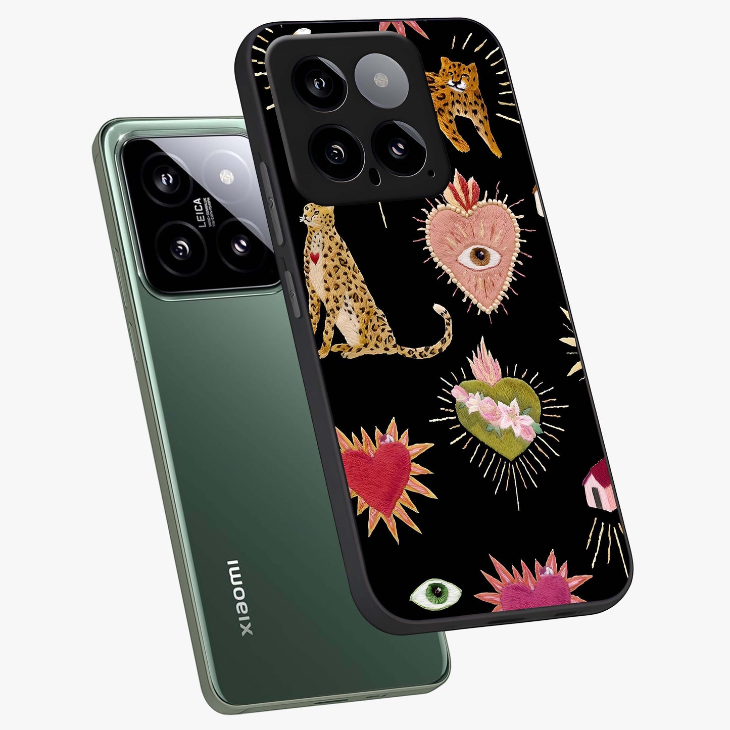 Sacred Jungle Heart Glass Case displayed in angled mockup highlighting lush tropical design with natural aesthetic style.