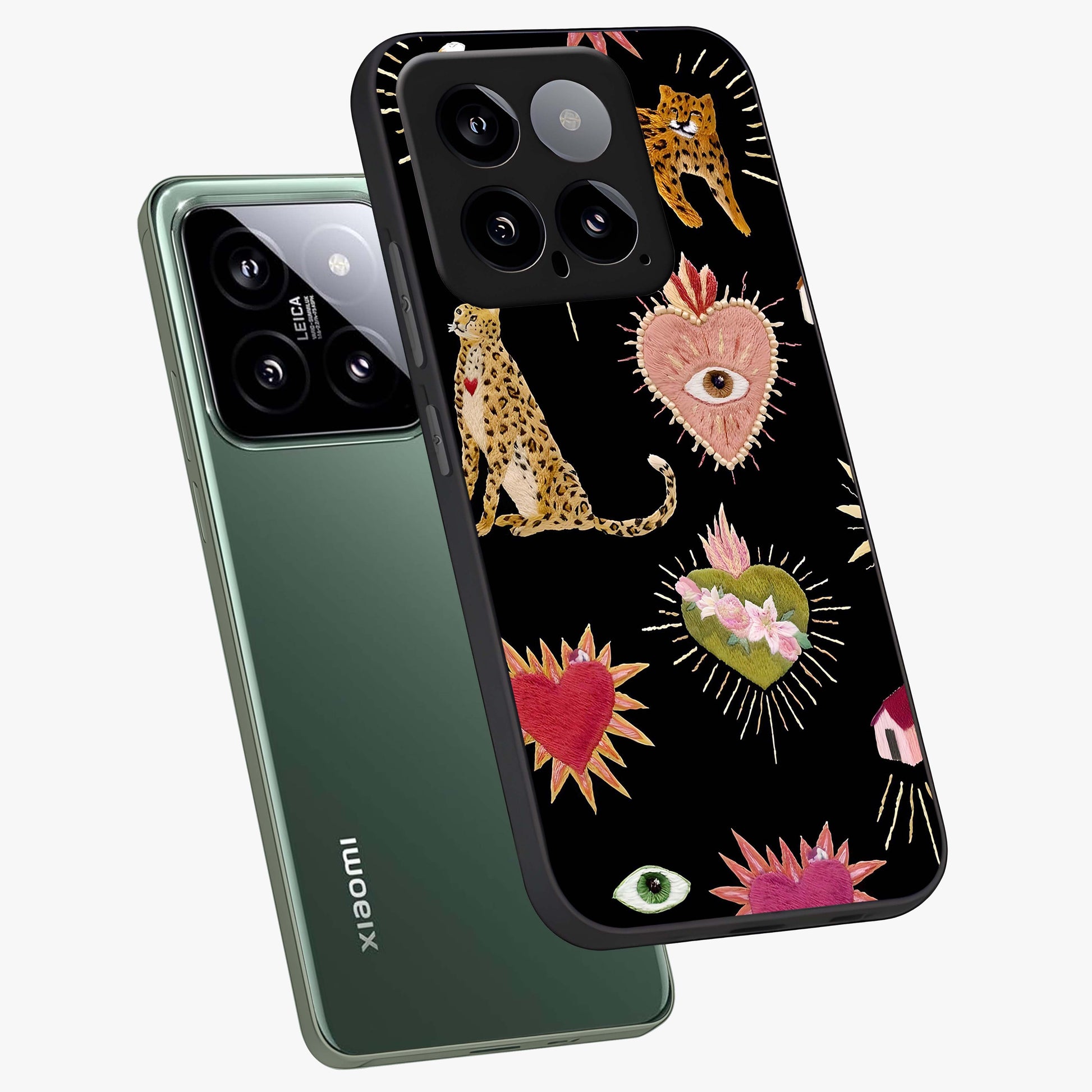 Sacred Jungle Heart Glass Case displayed in angled mockup highlighting lush tropical design with natural aesthetic style.