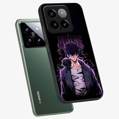Shadow Monarch Awakening Glass Case displayed in angled mockup highlighting dramatic shadow warrior design with fantasy aesthetic.