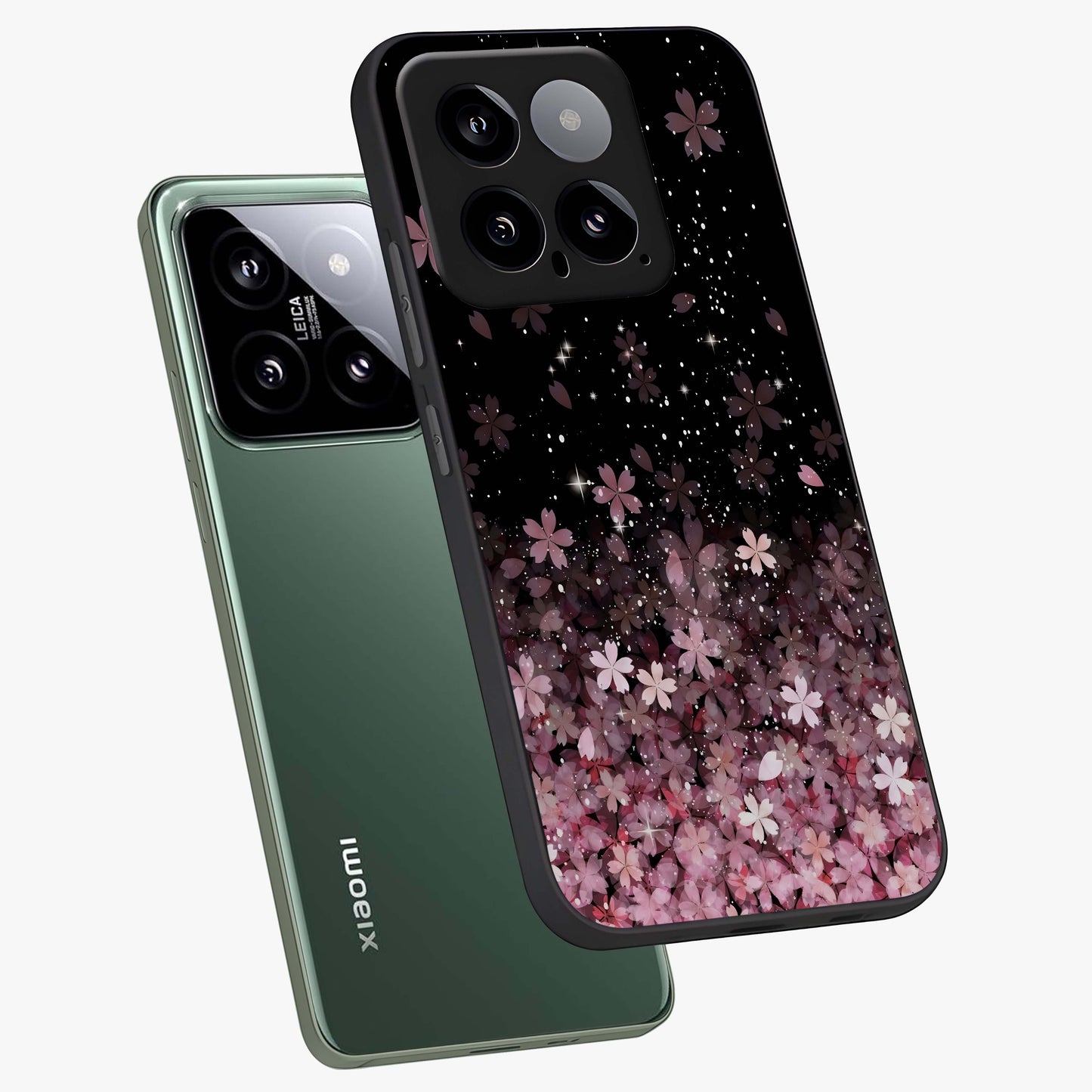 Small Starry Flowers Glass Case displayed in angled mockup highlighting tiny flower pattern with celestial aesthetic style.