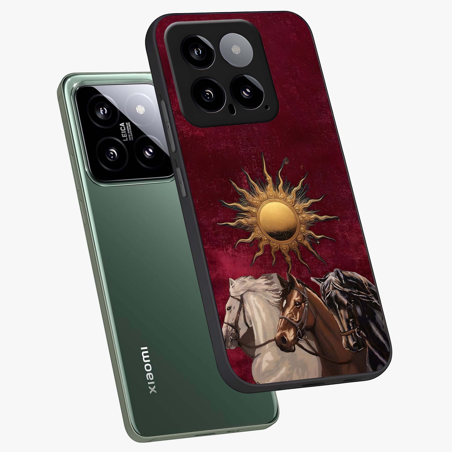 Solar Riders Glass Case displayed in angled mockup highlighting powerful rider illustration with radiant solar aesthetic.