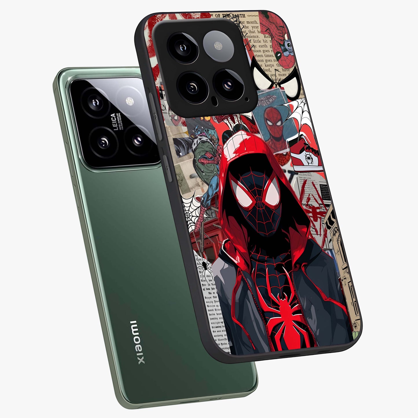 Spider Collage Street Glass Case displayed in angled mockup highlighting dynamic street style collage design with comic aesthetic.