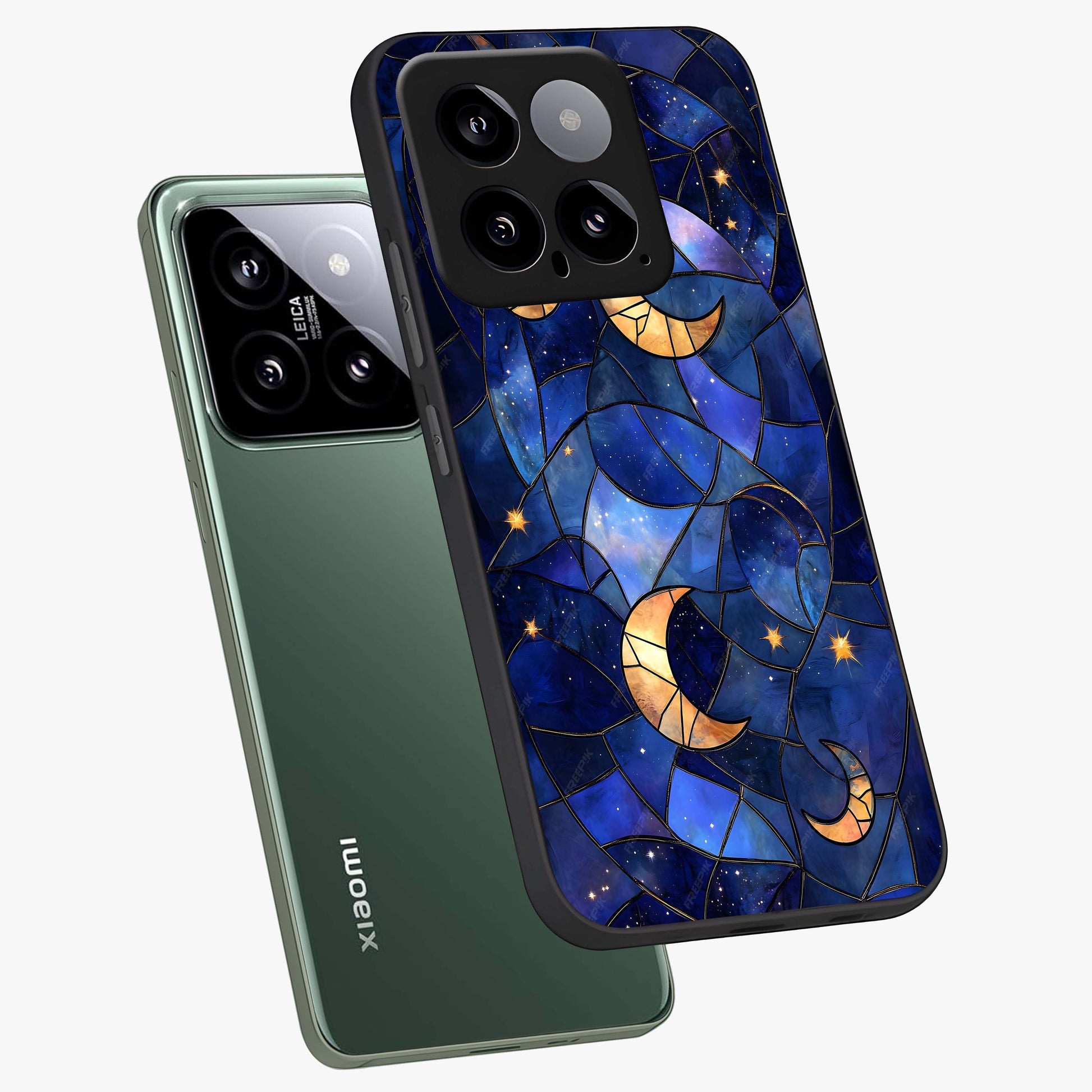 Starlit Sky Tapestry Glass Case displayed in angled mockup highlighting celestial night pattern with artistic aesthetic style.