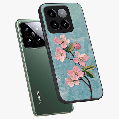 Threaded Blossom Breeze Glass Case displayed in angled mockup highlighting elegant floral design with soft aesthetic style.