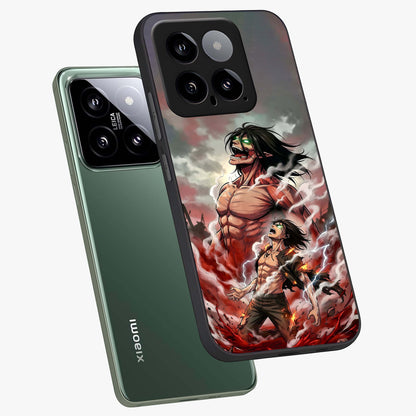 Titan Awakening Fury Glass Case displayed in angled mockup highlighting dramatic giant warrior design with bold anime aesthetic.