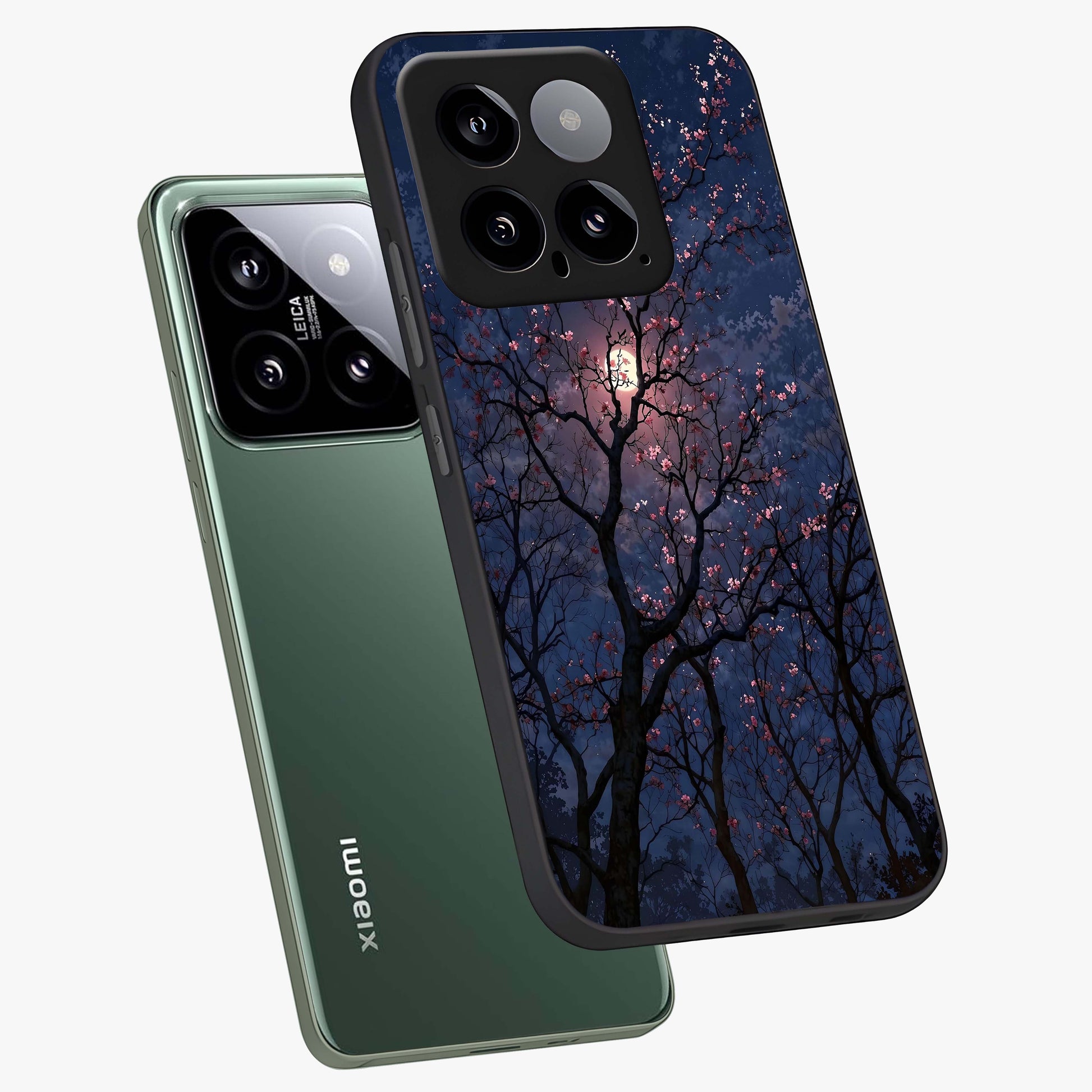 Twilight Sakura Serenade Glass Case displayed in angled mockup highlighting delicate sakura flower design with dreamy aesthetic.