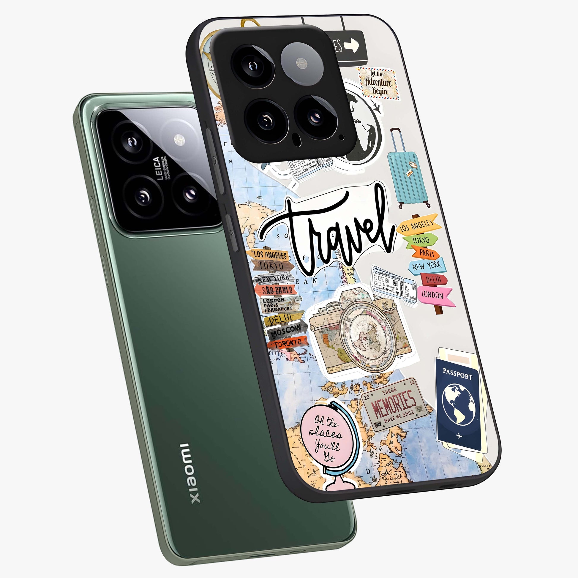 Wanderlust Journal Glass Case displayed in angled mockup highlighting adventure themed design with aesthetic travel vibe.