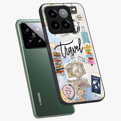 Wanderlust Journal Glass Case displayed in angled mockup highlighting adventure themed design with aesthetic travel vibe.