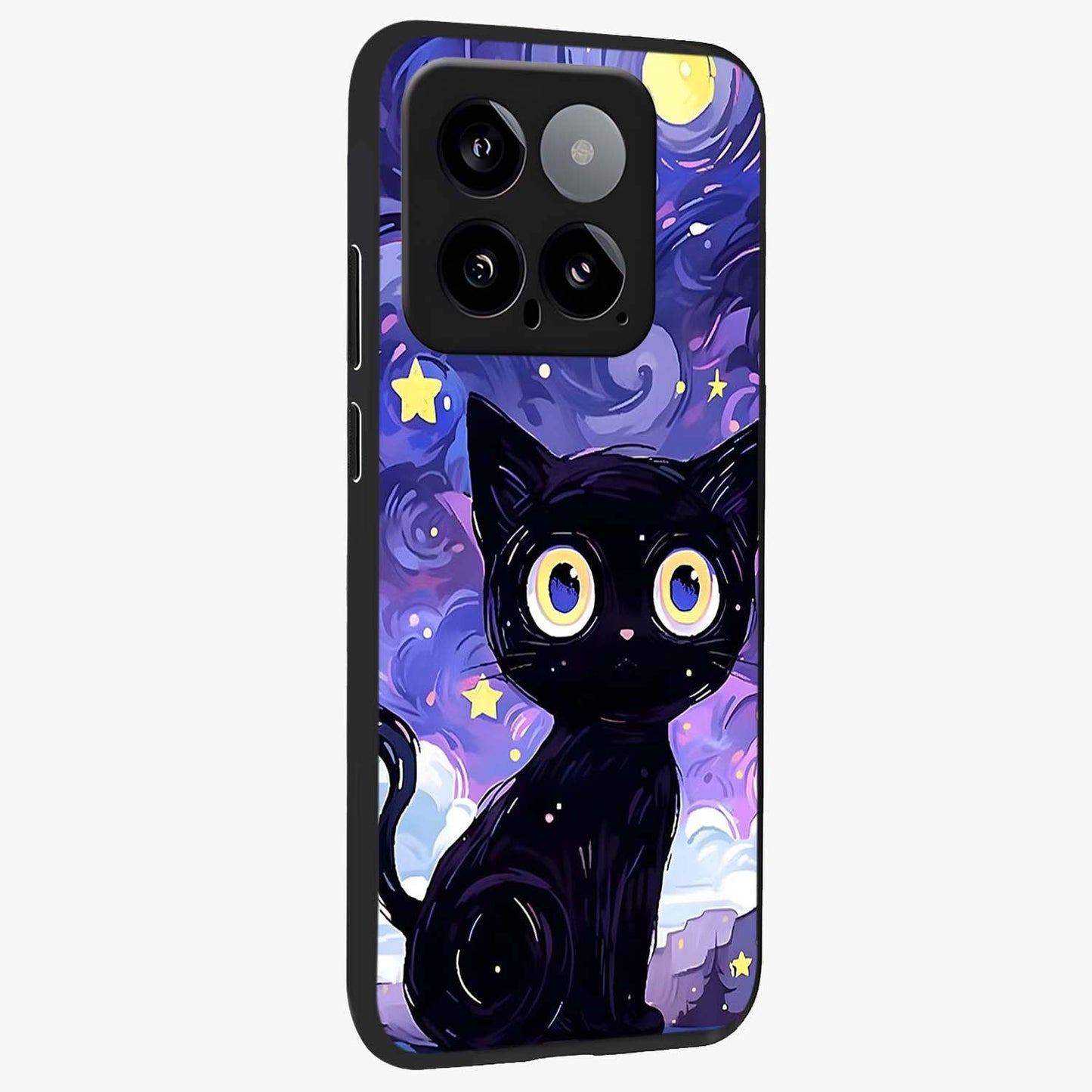 Abstract Cat Art Glass Case upright view showcasing creative feline illustration and aesthetic artistic style.
