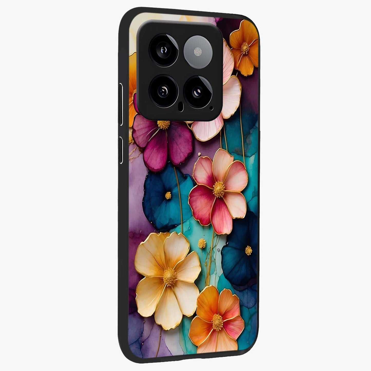 Artlyn Grace Flower Pattern Glass Case upright view showcasing graceful floral artwork with aesthetic botanical style.