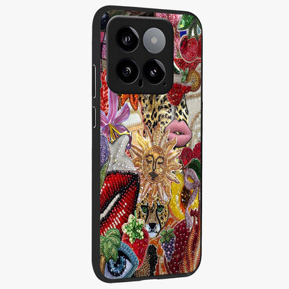 Beaded Fashion Jungle Glass Case upright view showcasing tropical jungle aesthetic with decorative bead elements.