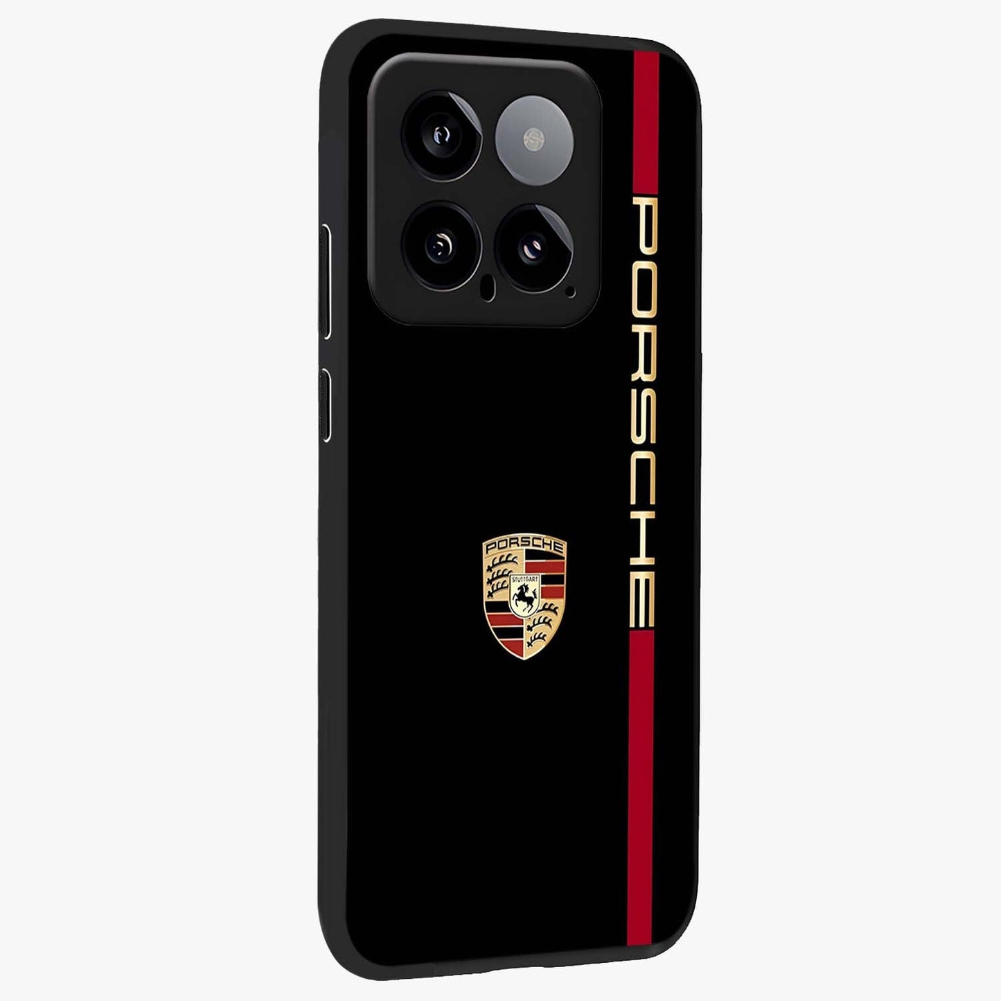 Black Minimal Porsche Glass Case upright view showcasing stylish automotive artwork with bold minimal theme.