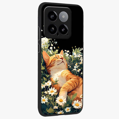 Blissful Bloom Cat Glass Case upright view showcasing charming cat design surrounded by blooming floral elements.