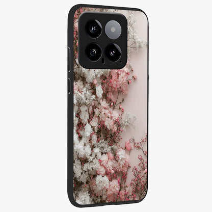Blush Blossom Cloud Glass Case upright view showcasing calm floral cloud artwork with gentle dreamy theme.