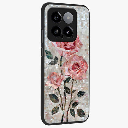 Blush Mosaic Bloom Glass Case upright view showcasing decorative floral mosaic artwork with stylish modern aesthetic.
